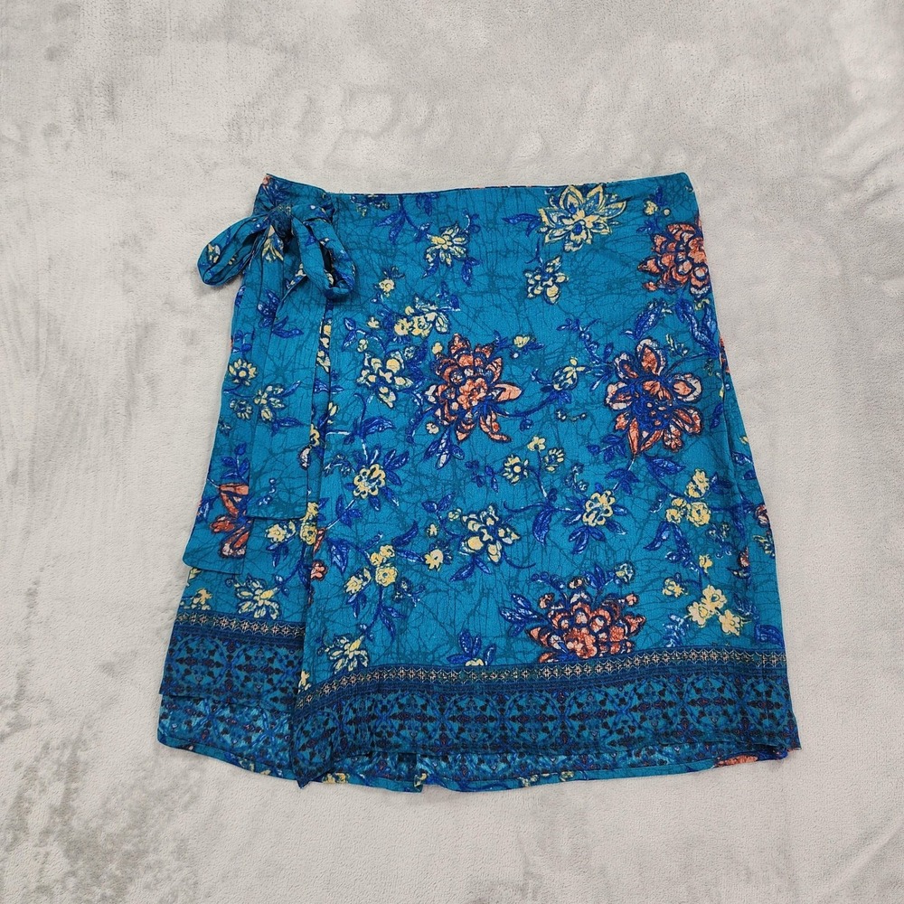 Maurices Skirt Womens S Blue Floral Wrap Mini‎ Elastic Waist Boho Summer Casual